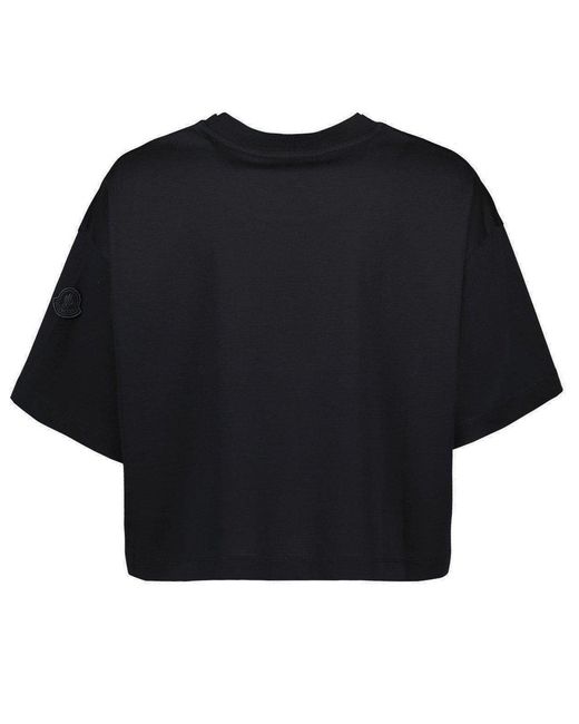 Moncler Black Embellished Logo Embroidery Cropped T-shirt