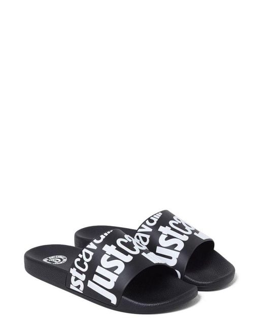 Just Cavalli Black Logo-Printed Open-Toe Slides for men