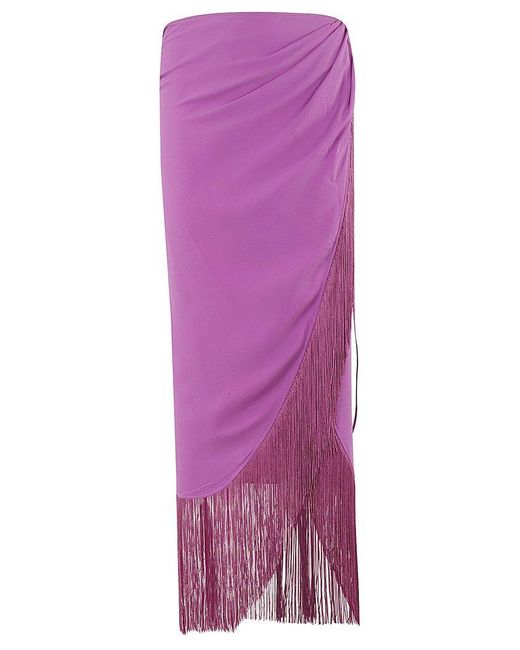ANDAMANE Purple Jacky Fringed Wrap Midi Skirt