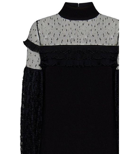 Amen Black Sheer-panelled Long Sleeved Mini Dress