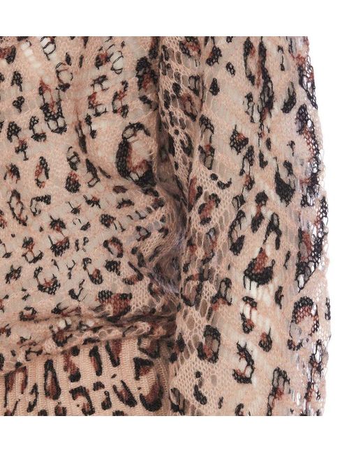 Twin Set Brown Leopard-printed Open-knit Ruffled Jumper