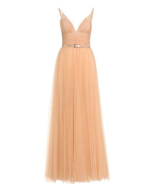 Elisabetta Franchi Natural Red Carpet Pleated Tulle Dress