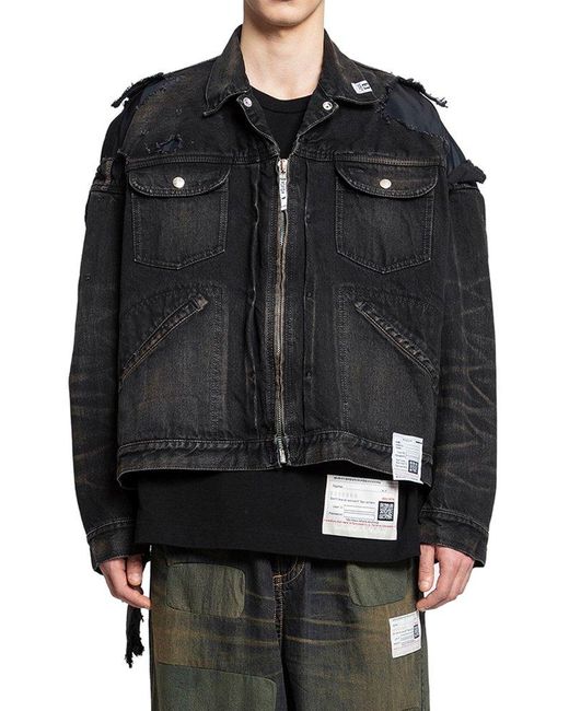Maison Mihara Yasuhiro Flight Jacket Layered Denim Jacket in Black 