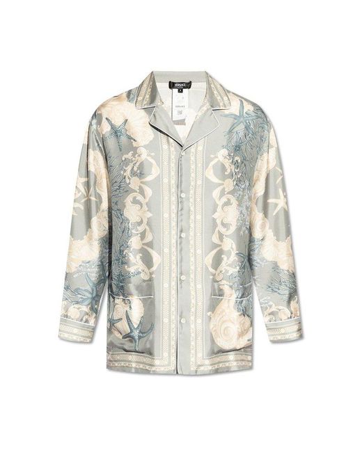 Versace White Pattern-Printed Button-Up Shirt for men