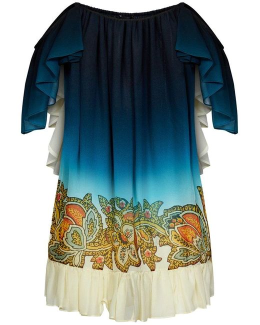 Etro Blue Ornamental Print Ombré Dress