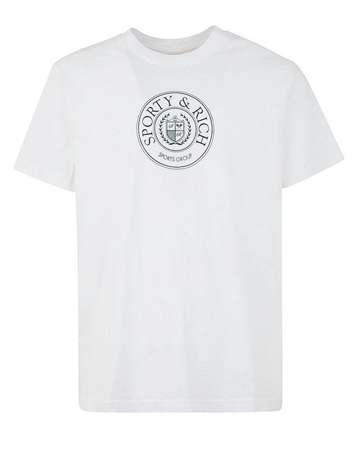 Sporty & Rich White Connecticut Crest Crewneck T-shirt for men