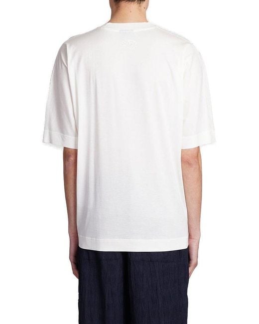 Emporio Armani White Logo Embroidered Crewneck T-shirt for men