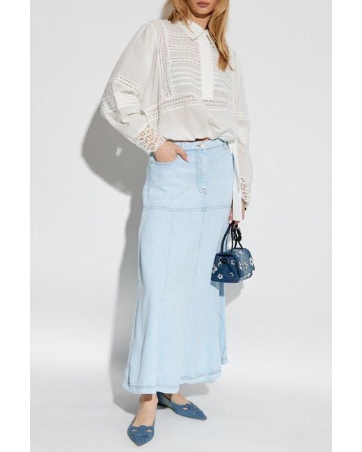 Munthe Blue A-Line Denim Midi Skirt