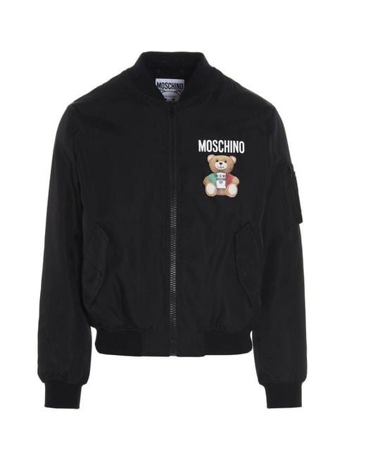 Moschino Black Teddy Bear Print Bomber Jacket for men