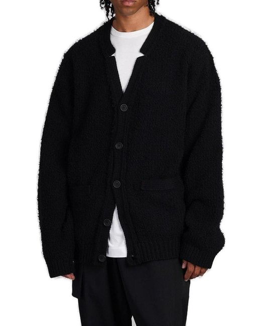 Yohji Yamamoto Black Brushed Chunky-Knit Cardigan for men