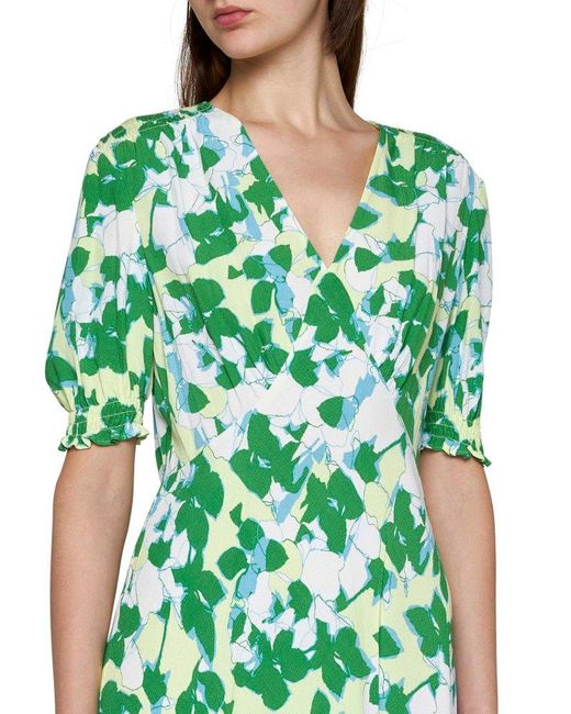 Diane von Furstenberg Green Jemma All-over Patterned V-neck Dress
