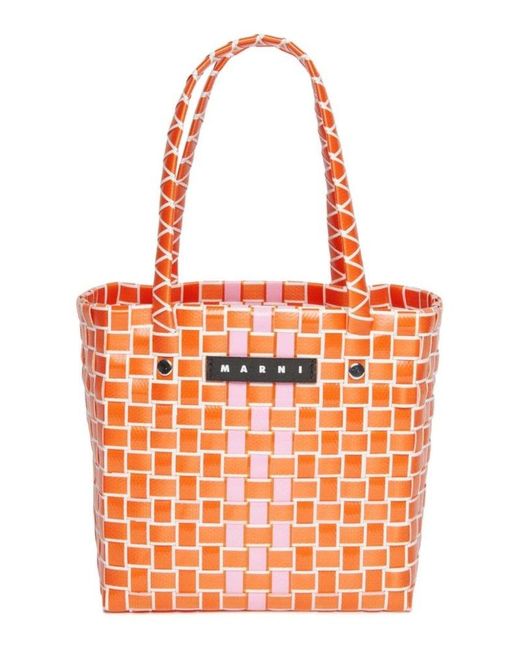 Marni Orange Logo Patch Woven Tote Bag