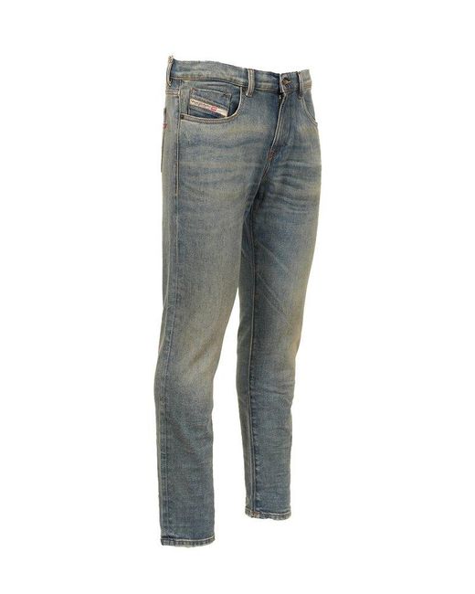 DIESEL Blue 2019 D-strukt Mid-rise Distressed Slim-fit Jeans for men