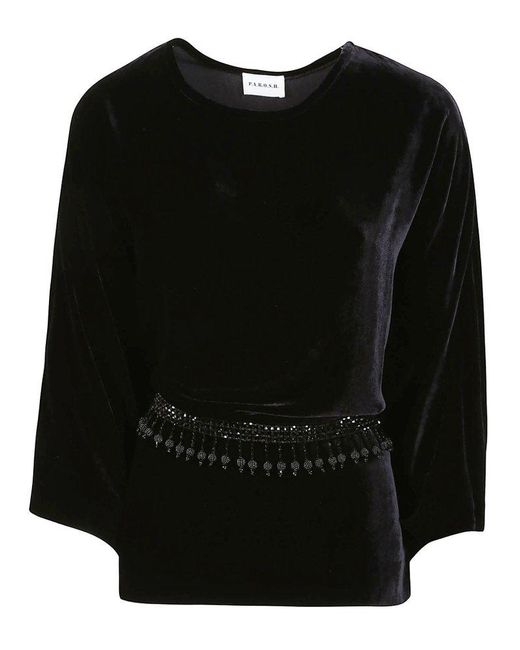 P.A.R.O.S.H. Black P.A.R.O..H. Belted Straight Hem Blouse