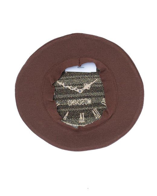 Moschino Brown Clock Motif Knitted Hat