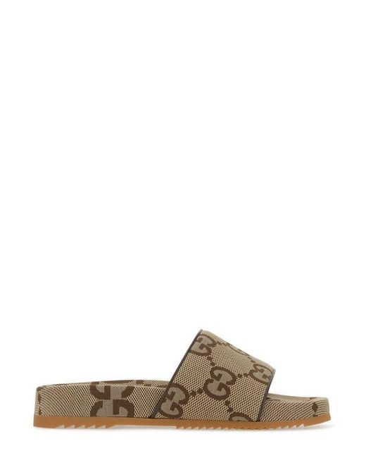 Gucci Monogram Print Slides in Brown for Men Lyst