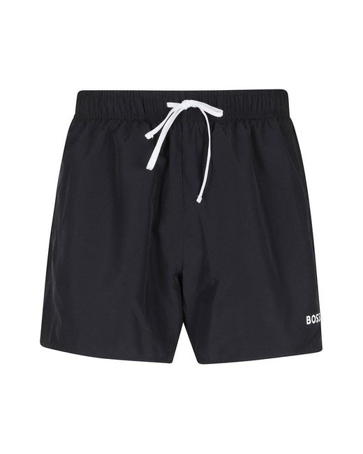 Boss Blue Logo Printed Drawstring Swim Shorts for men