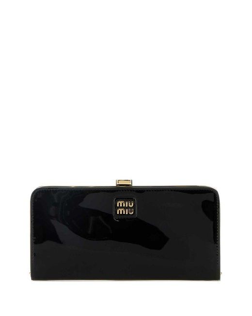 MIU MIU Black Croc Embossed Patent Leather Bi-Fold