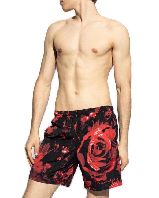 Alexander McQueen Red All-over Printed Swim Shorts for men