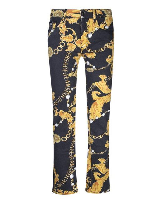 Versace Blue Chain Couture Printed Skinny Jeans for men