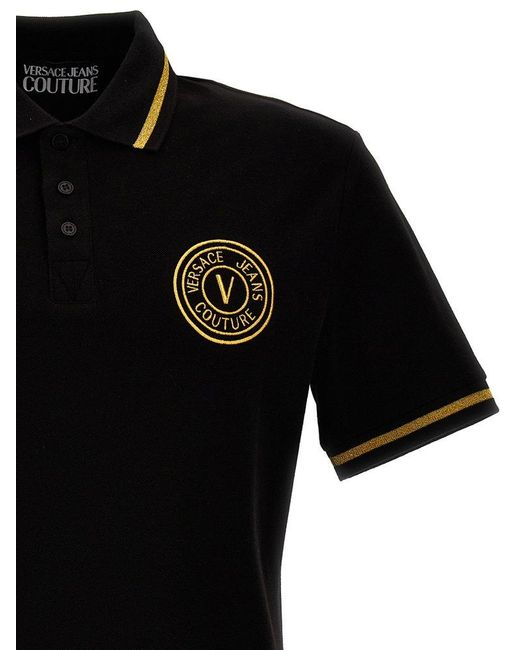 Versace Black Logo-embroidered Short-sleeved Polo Shirt for men