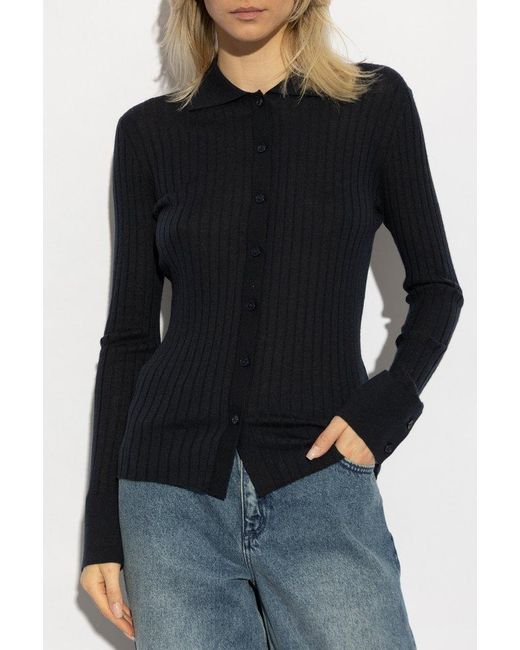 Lisa Yang Black Ribbed Button-Up Knitwear