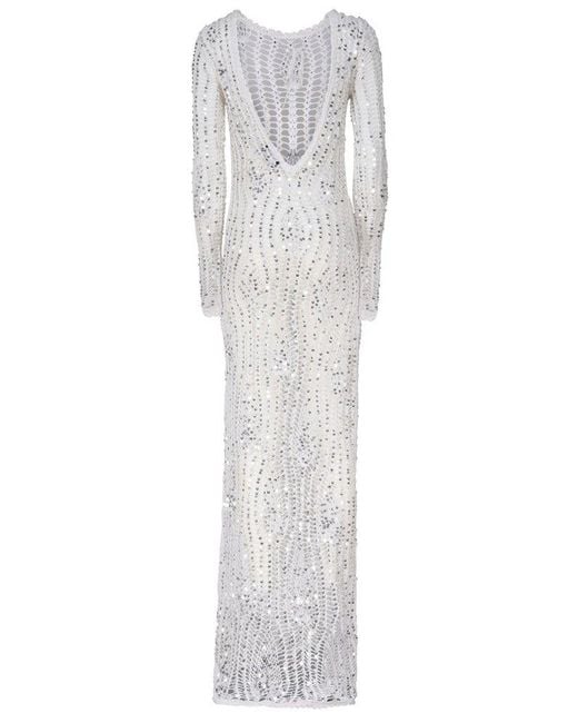 retroféte White Cherri Sequin Crochet Dress