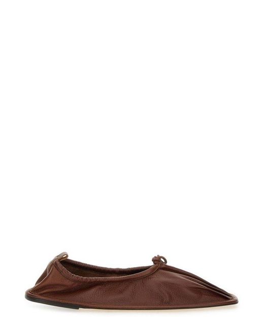 Hereu Brown Elasticated Detail Square-Toe Flat Shoes