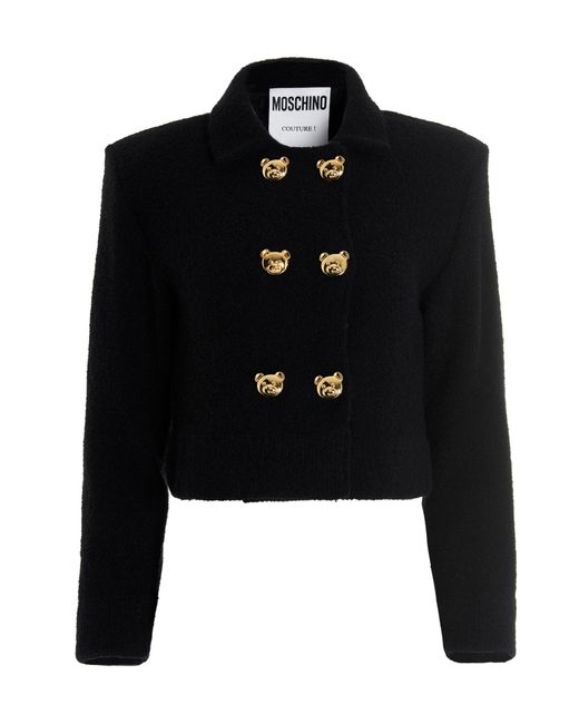 Moschino Black Teddy Bear Button Bouclé Jacket