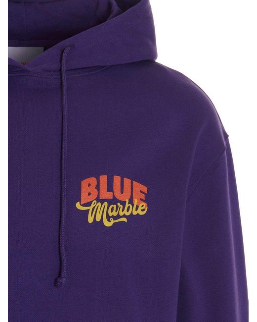 Bluemarble Blue Logo Printed Drawstring Hoodie for men