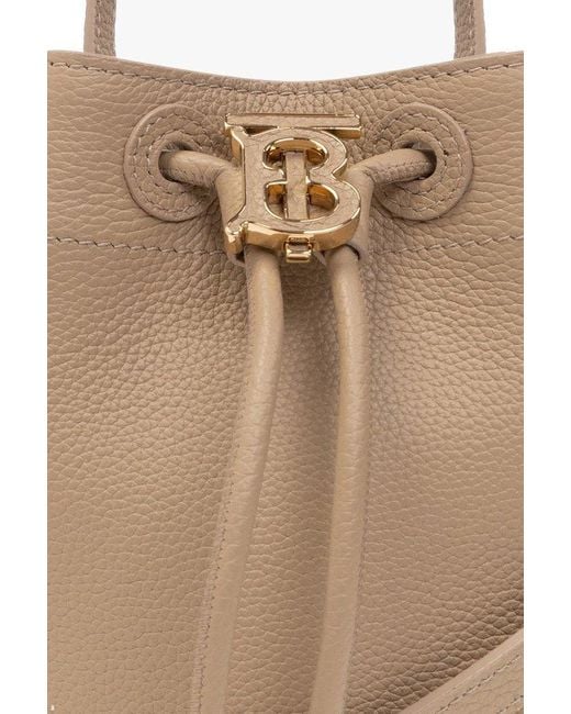 BURBERRY: drawstring bag in grained leather - Beige