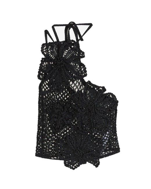 Cult Gaia Black Nazanin Halterneck Crochet-knit Top