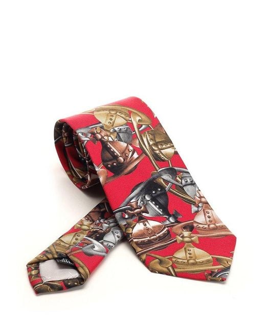 Vivienne Westwood Red Pattern-printed Pointed-tip Tie for men