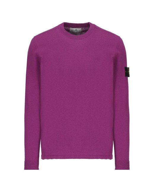 Stone Island Purple Logo Patch Crewneck Knitted Jumper for men