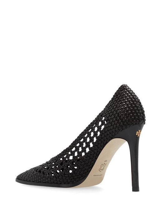 Tory Burch Black Pointed Toe Woven Pumps