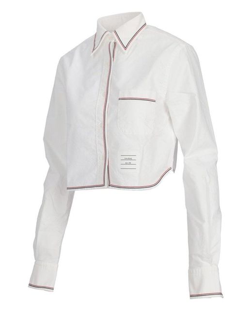 Thom Browne White Long-Sleeved Cropped Shirt