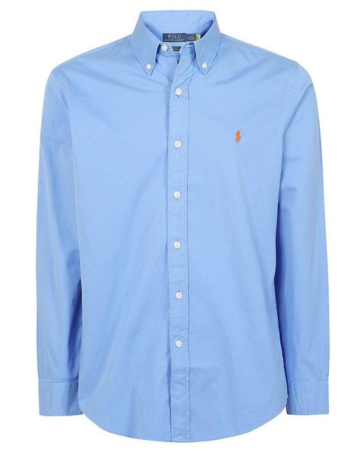 Polo Ralph Lauren Blue Polo Pony Embroidered Buttoned Shirt for men