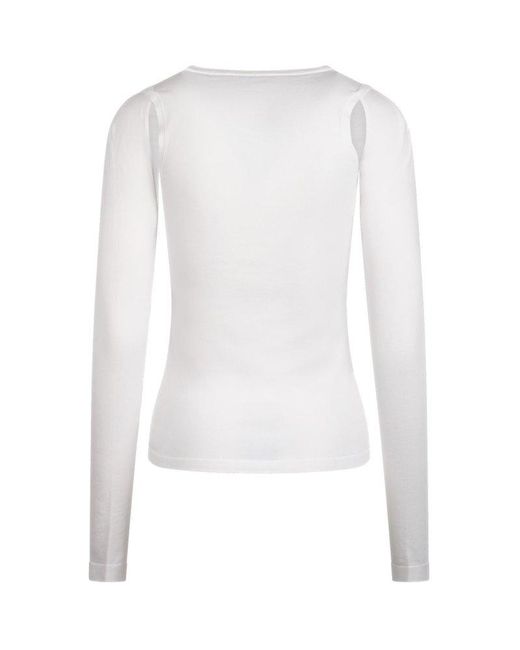 Helmut Lang White Cut Out Knitted Jumper