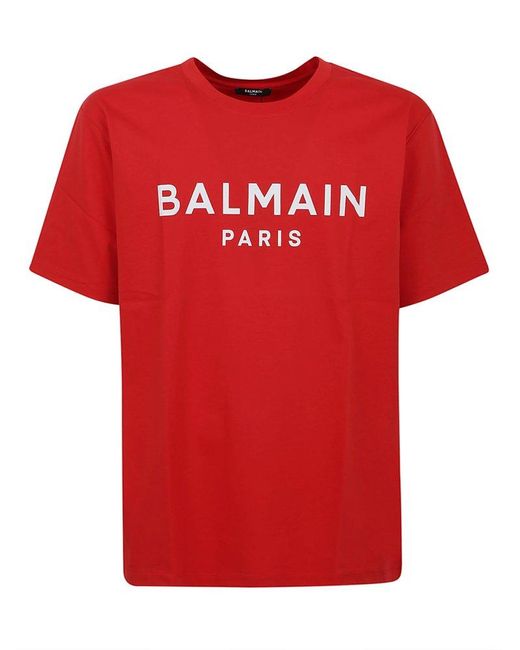 Balmain Red Printed T-shirt - Straight Fit for men