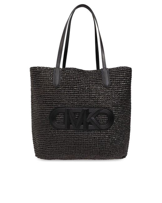 MICHAEL Michael Kors Black Eliza Extra-large Empire Logo Straw Tote Bag