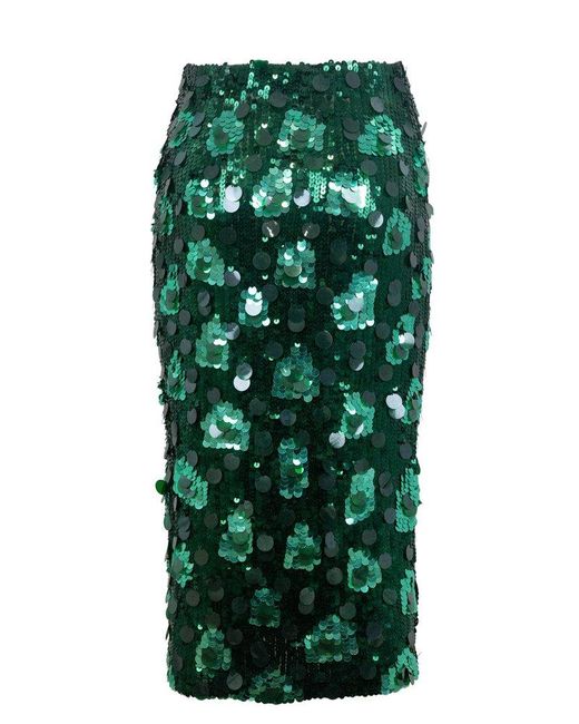 P.A.R.O.S.H. Green All-over Sequin-embellished Midi Skirt