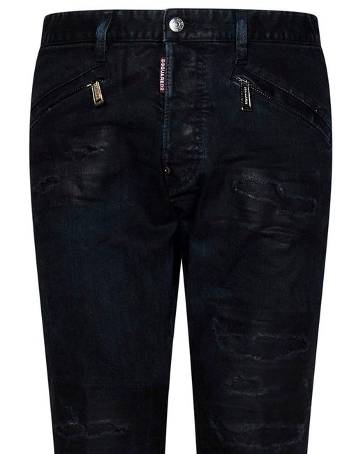 DSquared² Blue Black Bull Ripped Wash Cool Guy Jeans for men