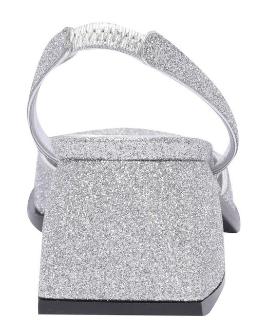 NODALETO White Square-toe Glitter Embellished Slingback Pumps