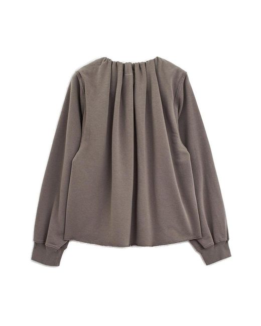 MM6 by Maison Martin Margiela Brown Ruched Crewneck Long-sleeved Blouse