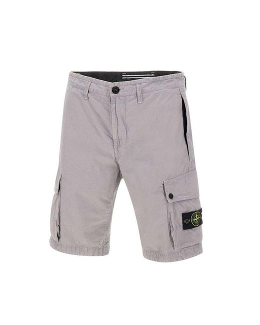 Stone Island Gray Logo Patch Knee-high Shorts for men
