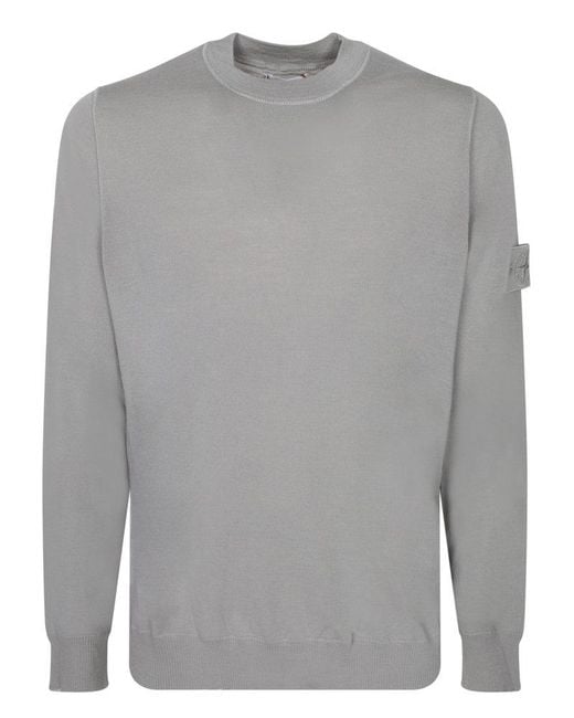 Stone Island White Sweater With Logo Patch for men