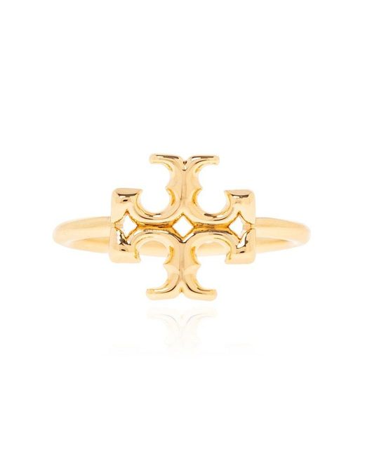 Tory Burch Metallic 'eleanor' Ring With Logo,
