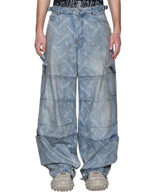 Balenciaga Blue Cargo Bal Diagonal Allover Pants