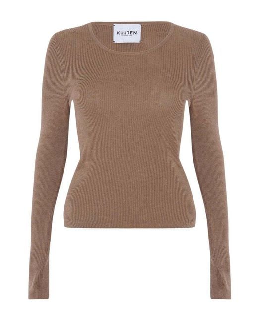 Kujten Brown Crewneck Long-Sleeved Jumper