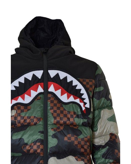 Sprayground Black Camo Checkered Puffer Down Jacket for men